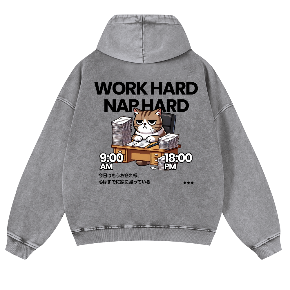 Cat Vintage Washed Cotton Back Art Hoodie