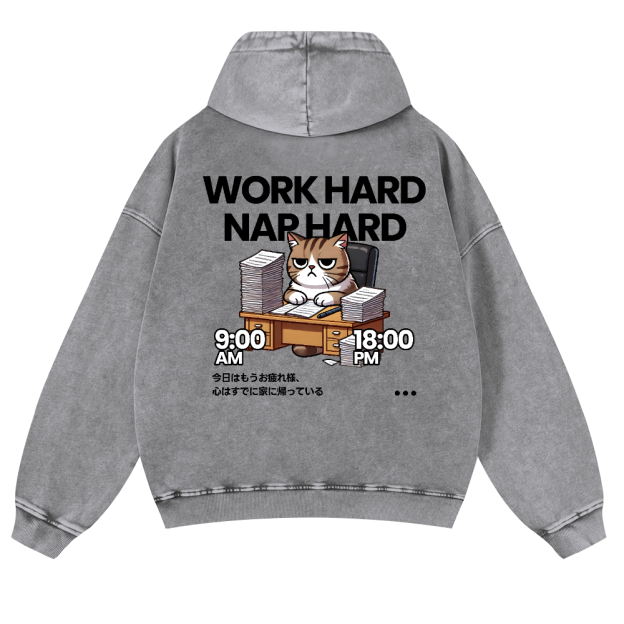 Cat Vintage Washed Cotton Back Art Hoodie