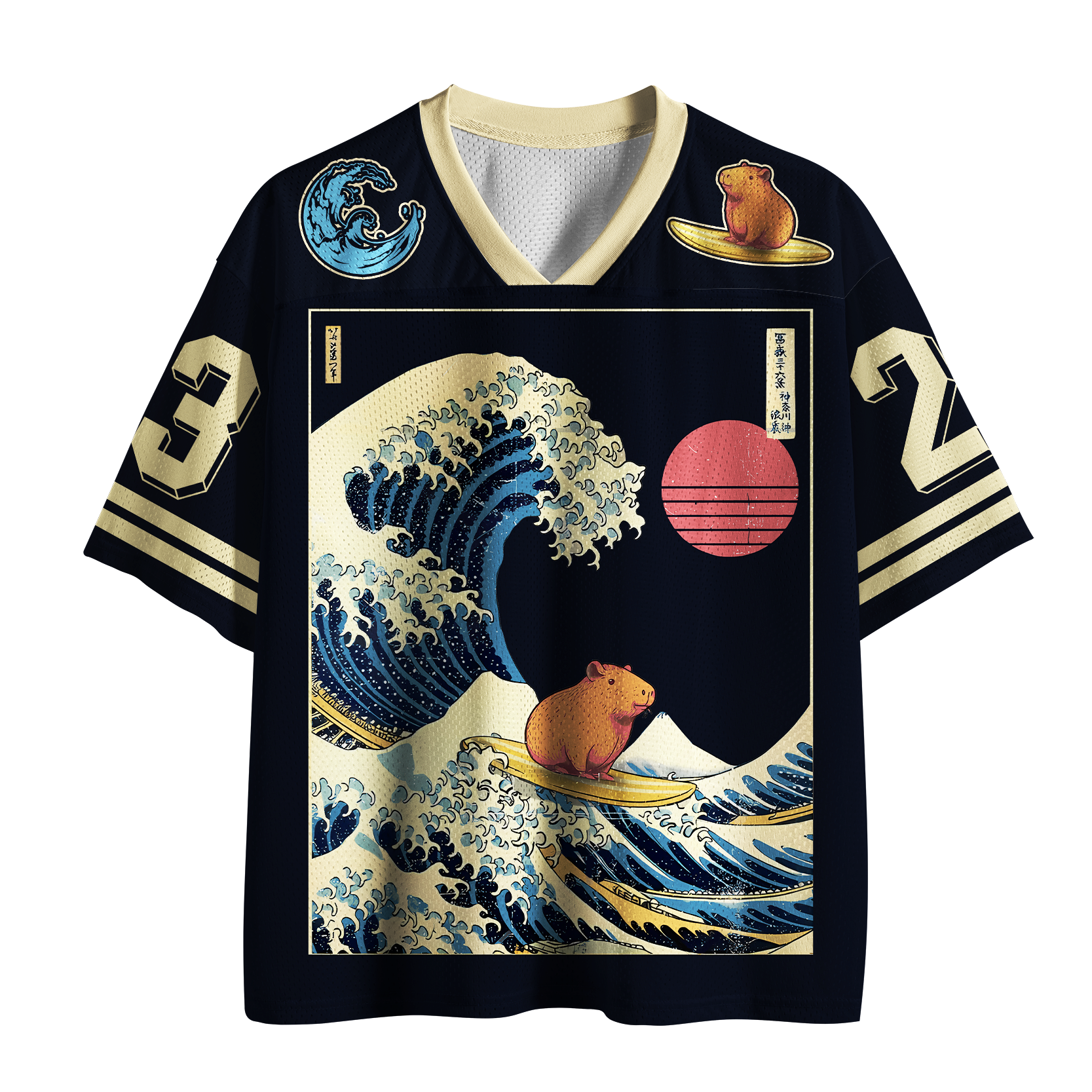 "Stay Chill"Capybara Ukiyoe Mesh Jersey