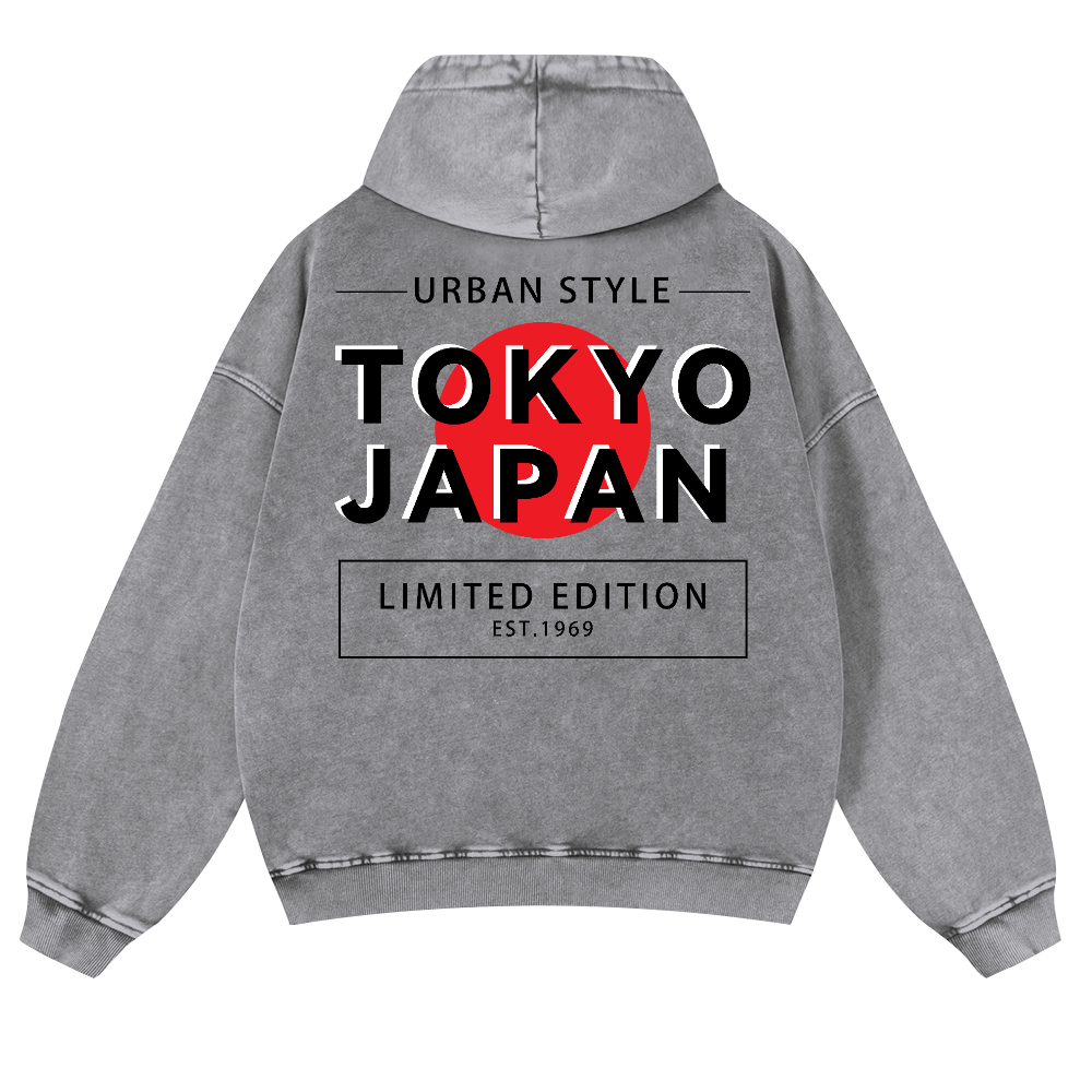 Tokyo Japan Vintage Washed Cotton Back Art Hoodie