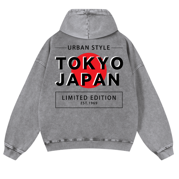 Tokyo Japan Vintage Washed Cotton Back Art Hoodie