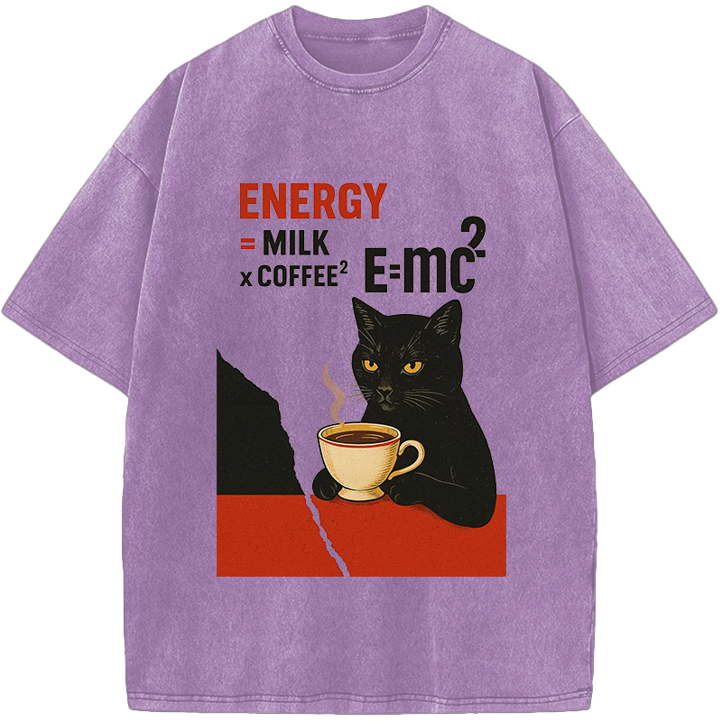 Unisex Cat Coffee Energy Formula Vintage Washed T-Shirt