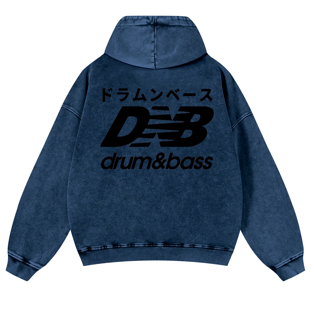 Drum and Bass Vintage Washed Cotton Back Art Hoodie