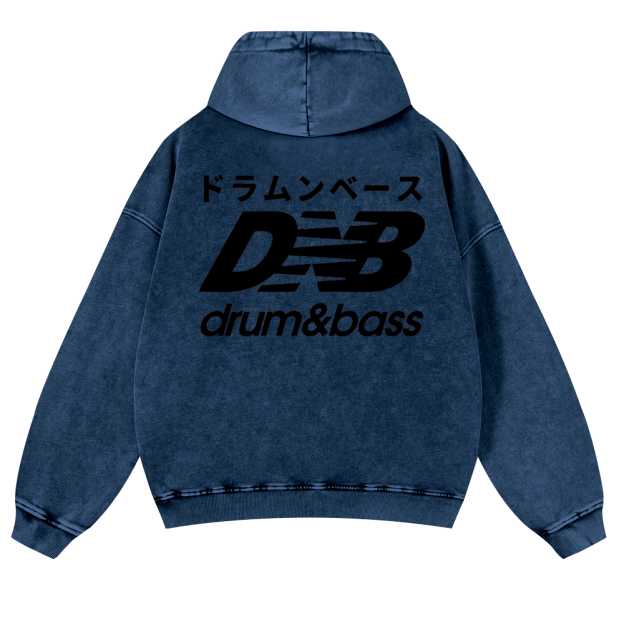 Drum and Bass Vintage Washed Cotton Back Art Hoodie
