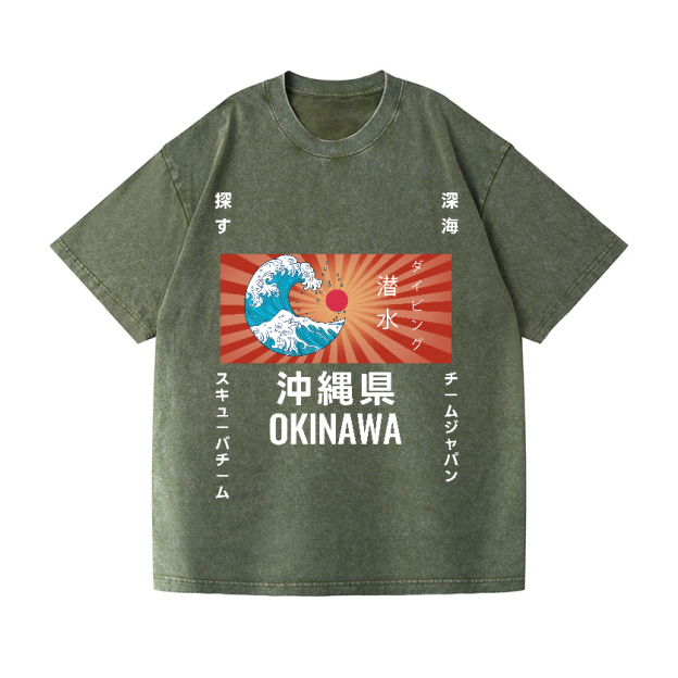 Okinawa Wave Vintage Wash Japanese Design T-Shirt