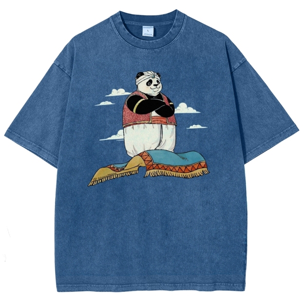 Arab Panda Pattern Washed Vintage Short Sleeves T-Shirt
