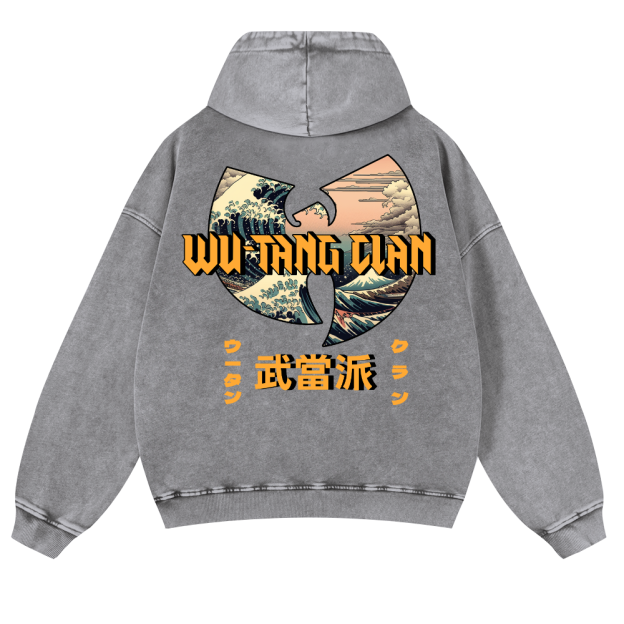 Unisex Wu-Tang Clan Ukiyoe Wave Ukiyoe Wave Vintage Washed Cotton Back Art Hoodie