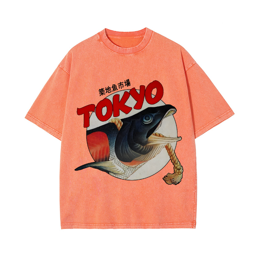 Tsukiji Fish Market Vintage Wash Japanese Design T-Shirt