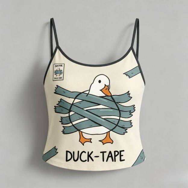 Funny Duck‑Tape Print Top & Elasticated Trousers Two-Piece Set