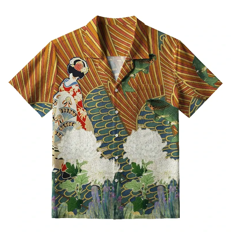 Tokyo-Tiger Geisha Among The Chrysanthemums Hawaiian Shirt