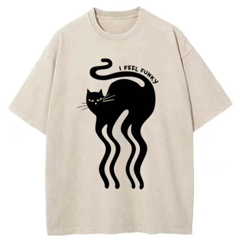 Wave Funny Cat Washed T-Shirt