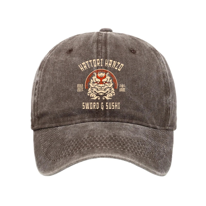 Hattori Hanzo Sword And Sushi Japanese Washed Cap