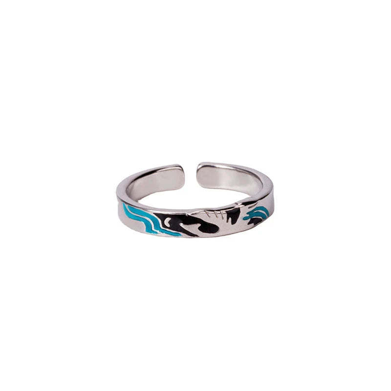 The Great Wave Off Birds Women Couple Ring