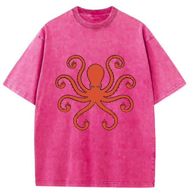 Octopus Give The Middle Finger Washed T-Shirt
