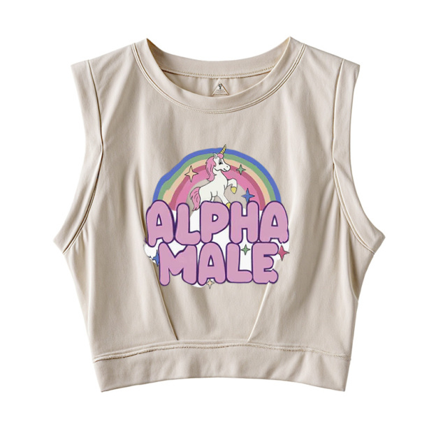  Rainbow Unicorn Alpha Male Sleeveless Crop Top