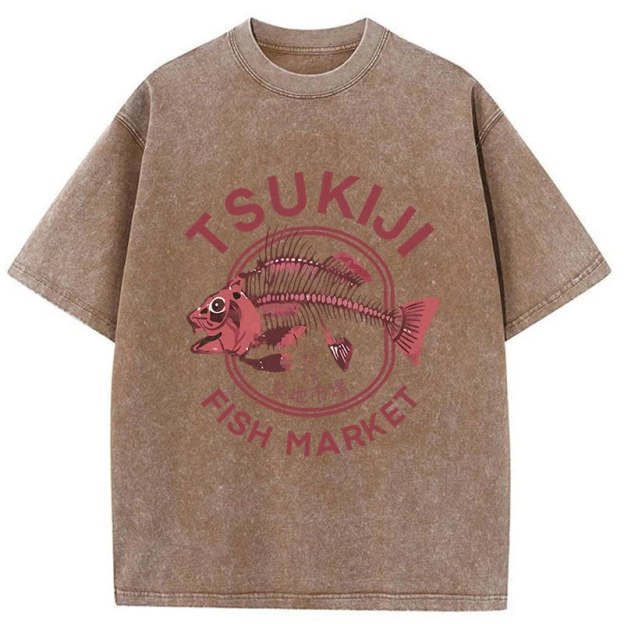 Tokyo Tsukiji Fish Market Vintage Japan Washed T-Shirt