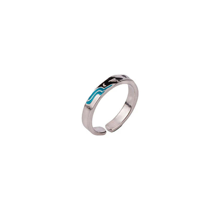 The Great Wave Off Birds Women Couple Ring
