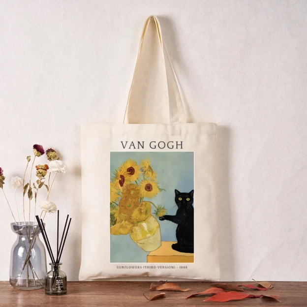 Tokyo-Tiger Black Cat With Sunflowers Tote Bag
