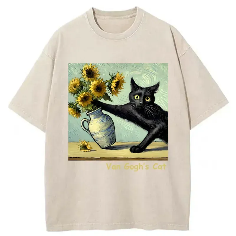Van Gogh's Naughty Cat Washed T-Shirt