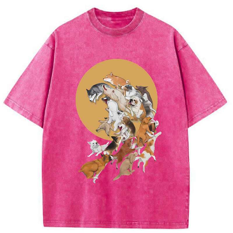 Dogs Under The Moon Washed T-Shirt