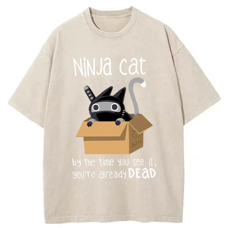 Ninja Cat Japanese Washed T-Shirt