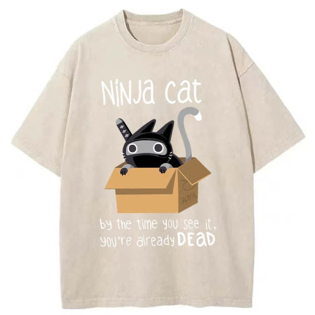 Ninja Cat Japanese Washed T-Shirt