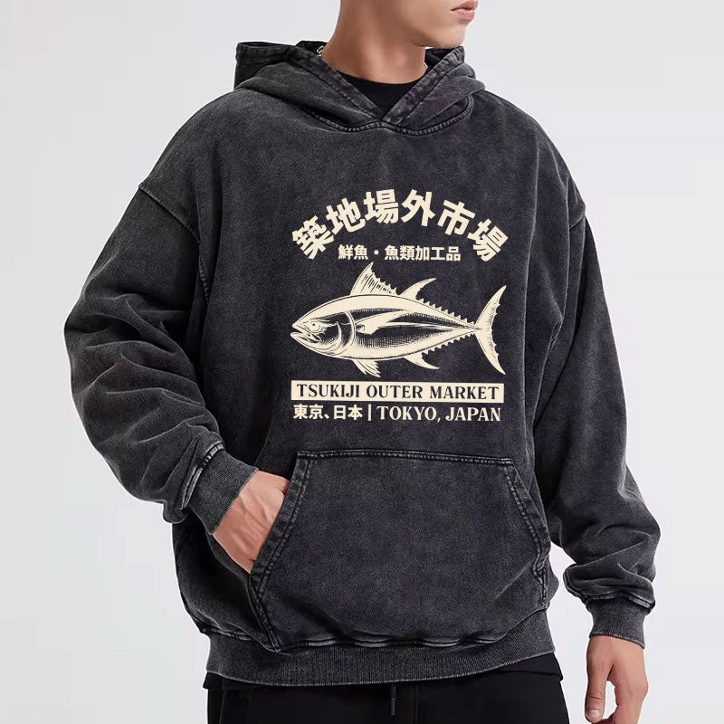Japan Tsukiji Fish Market Washed Hoodie