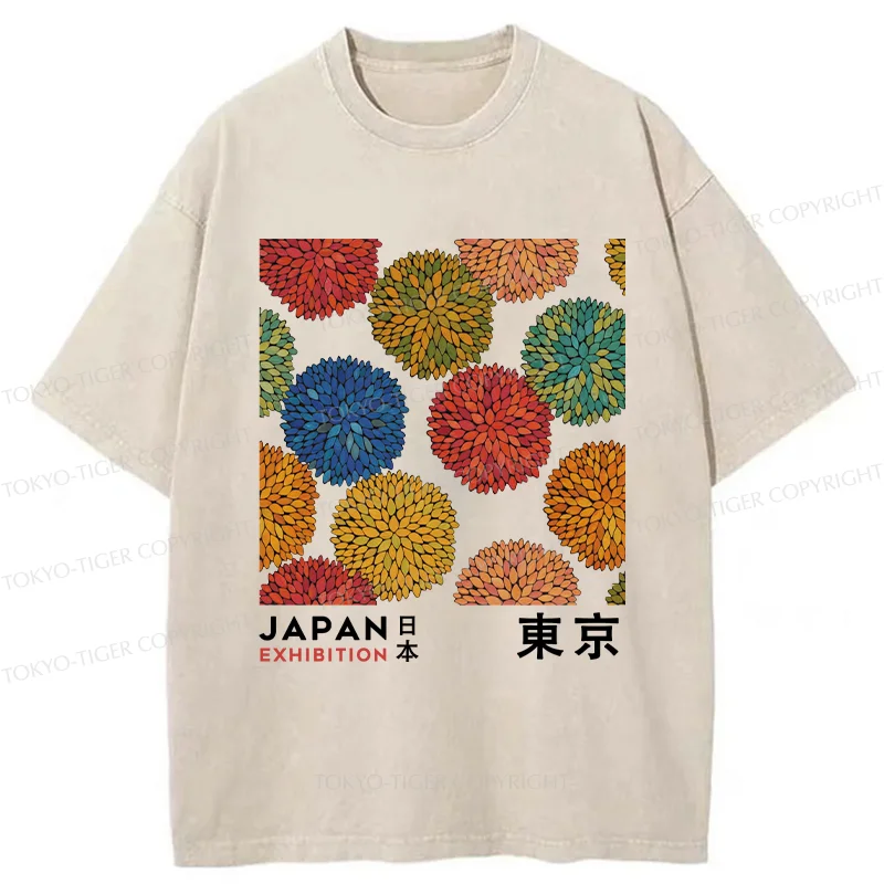 Unisex Japanese Flower Art Washed T-Shirt