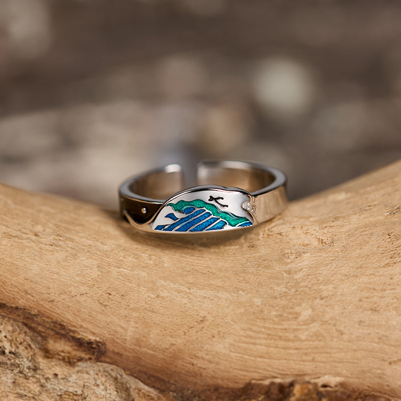 The Great Wave Off Birds Men Couple Ring