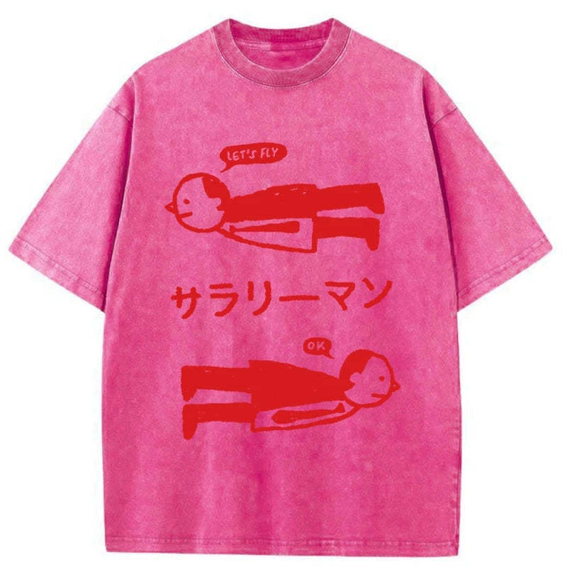 Let's Fly Office Worker Washed T-Shirt