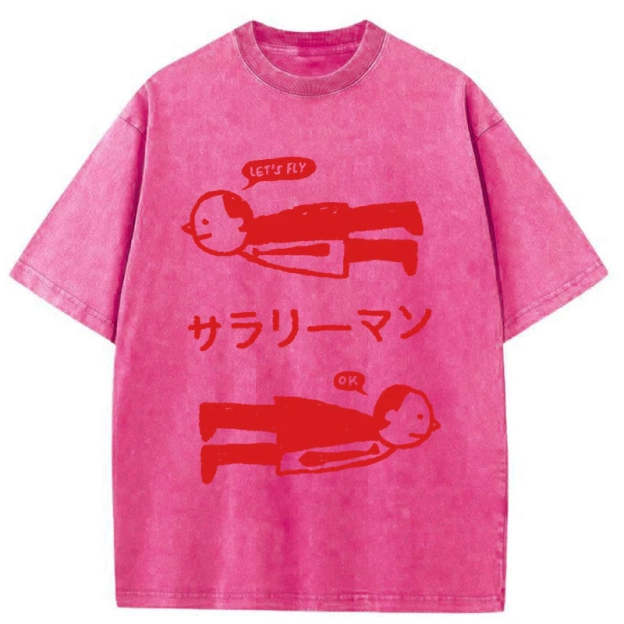 Let's Fly Office Worker Washed T-Shirt