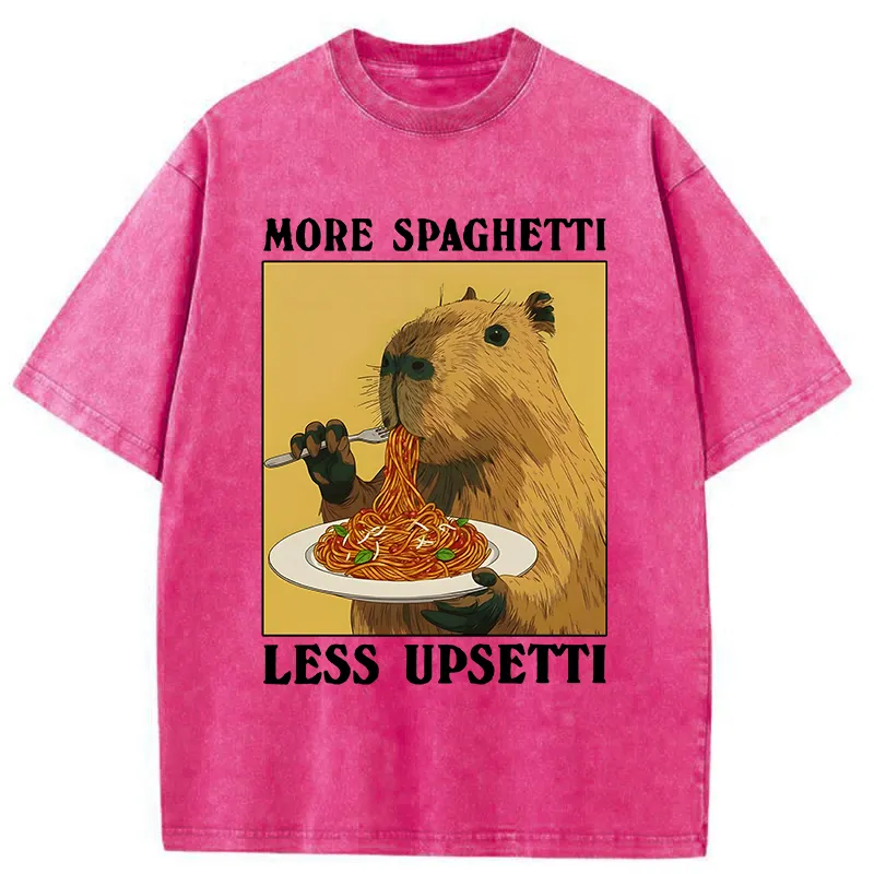 Unisex Capybara Eating Pasta Washed T-Shirt