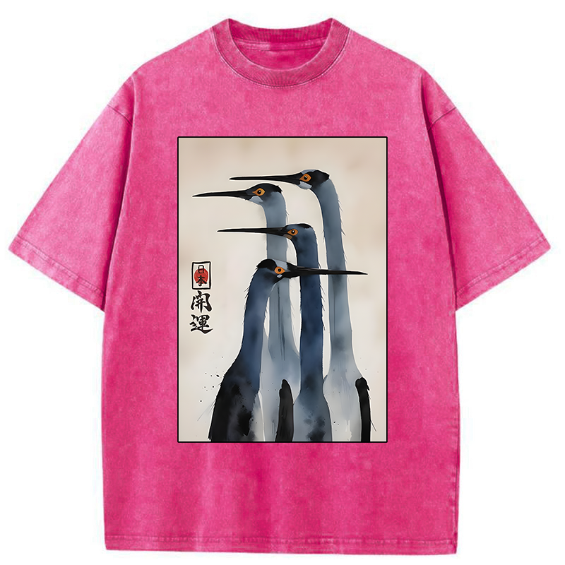Unisex Retro Sandhill Crane Washed T-Shirt