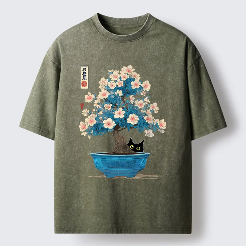 Unisex Japanese Bonsai Art Washed T-Shirt