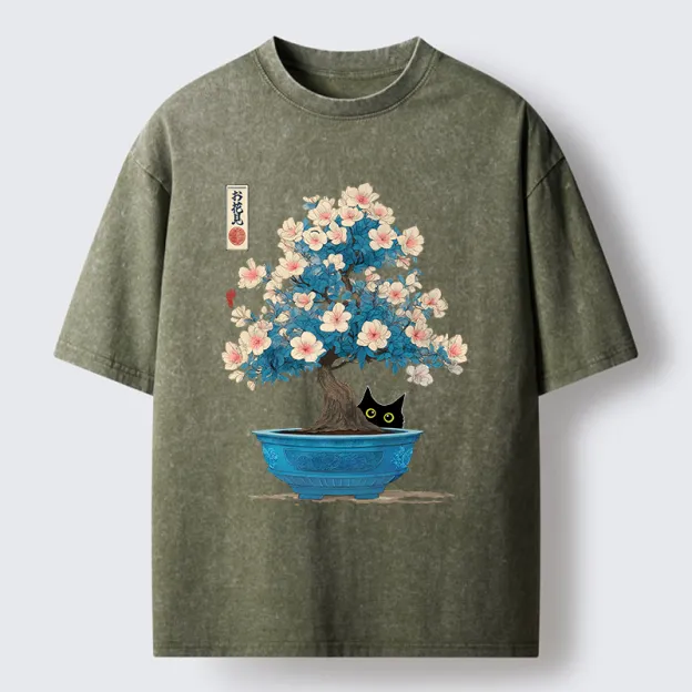 Unisex Japanese Bonsai Art Washed T-Shirt