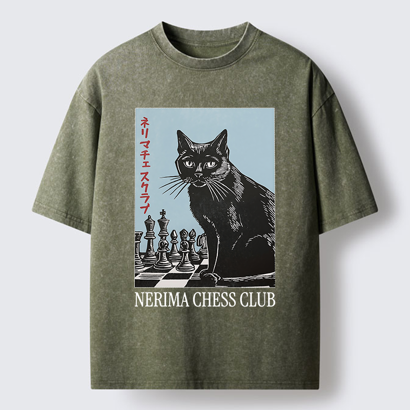 Unisex Chess And Cat Washed T-Shirt