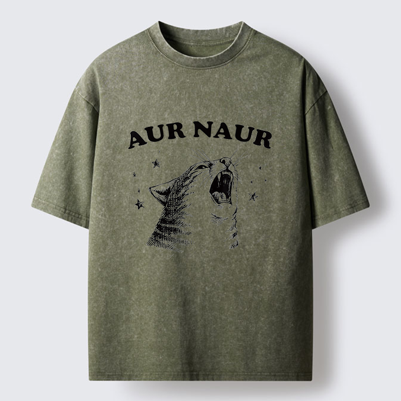 Unisex Aur Naur Cat Washed T-Shirt