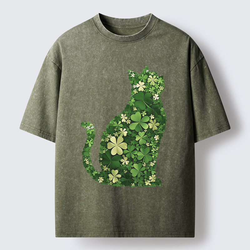 Unisex Clover Cat Washed T-Shirt