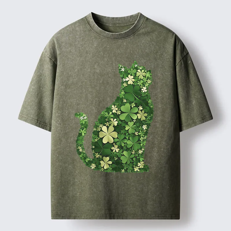 Unisex Clover Cat Washed T-Shirt