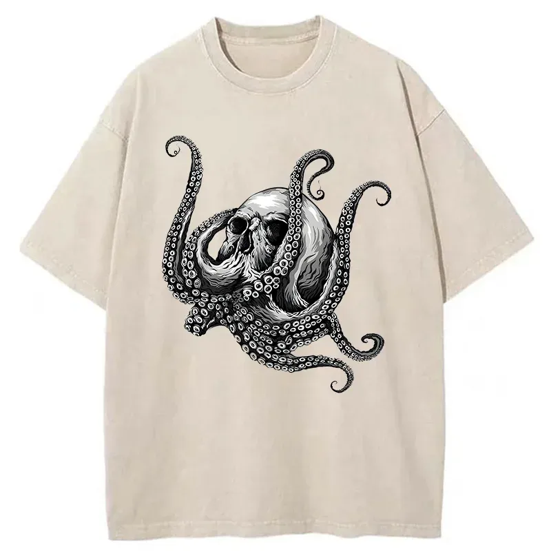 Skeleton Octopus Washed T-Shirt