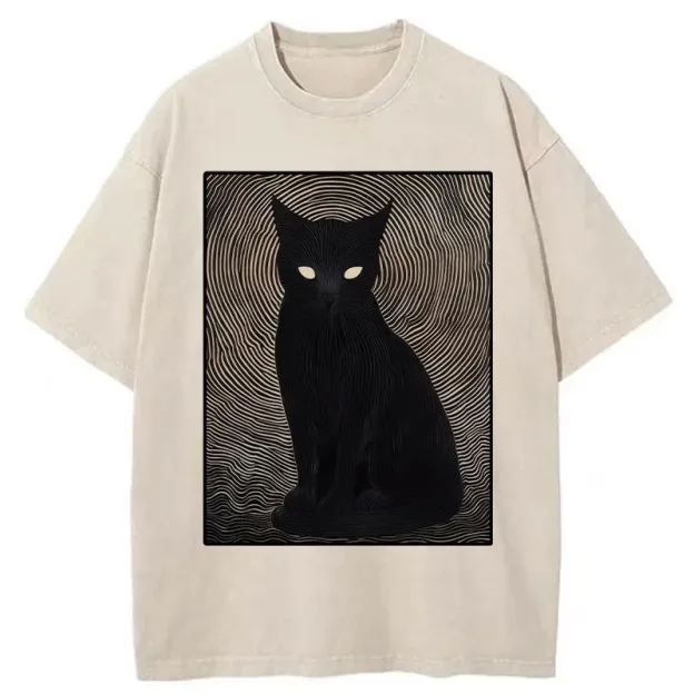 Scary Black Cat Washed T-Shirt