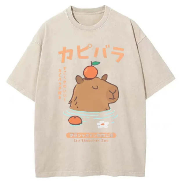Capybara Soaking In Hot Springs Washed T-Shirt