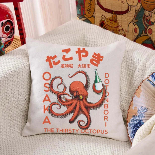 Octopus Drinks Soju Cushion Pillow