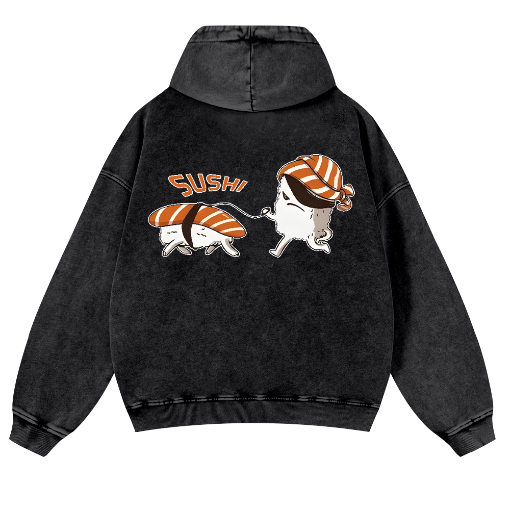 Sushi Vintage Washed Cotton Back Art Hoodie