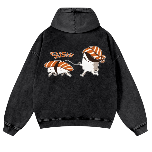 Sushi Vintage Washed Cotton Back Art Hoodie