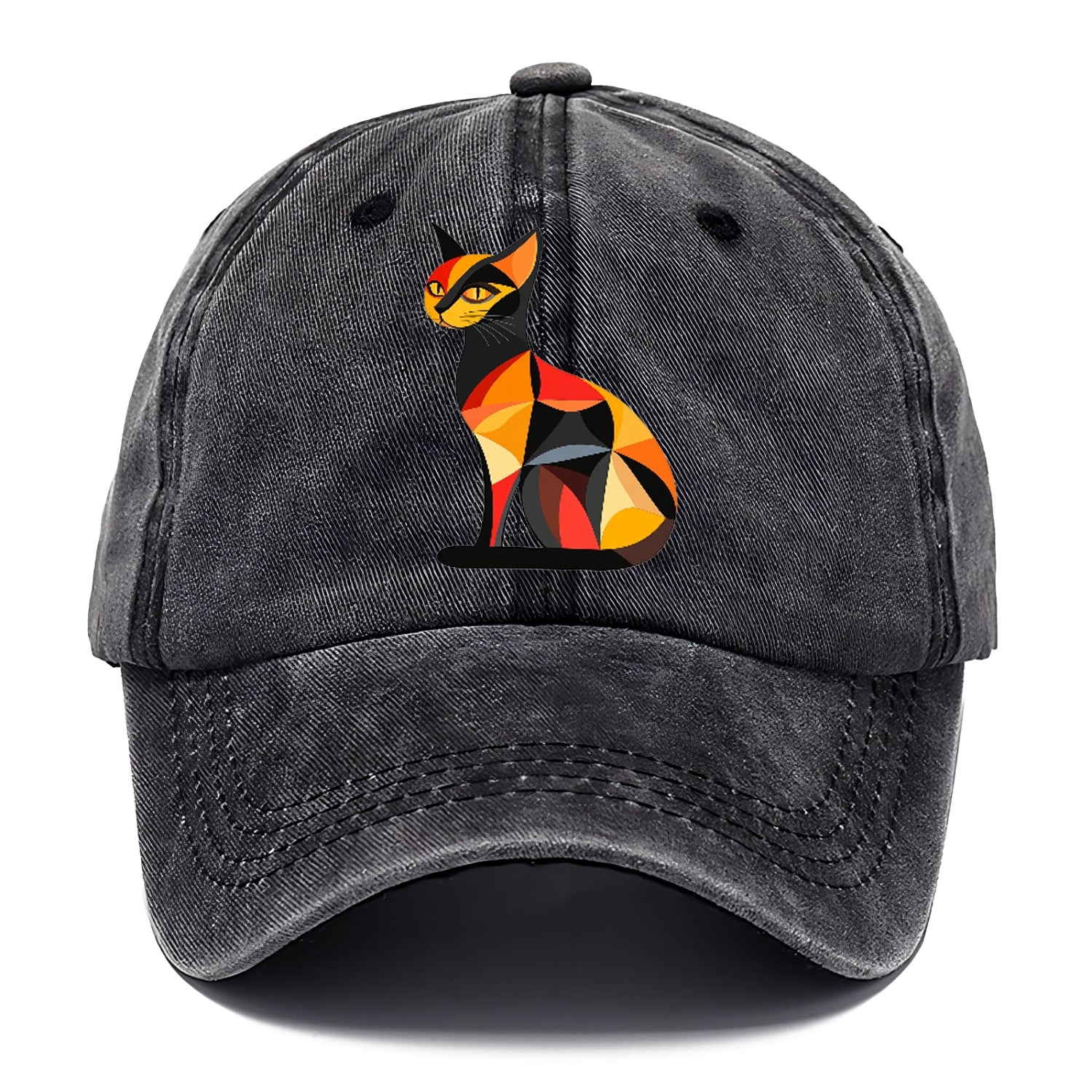 Geometric Cat In Thought Washed Cap