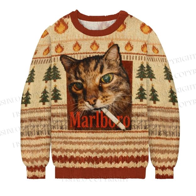 Unisex Funny Smoking Cat Meme Christmas Ugly Sweatshirt