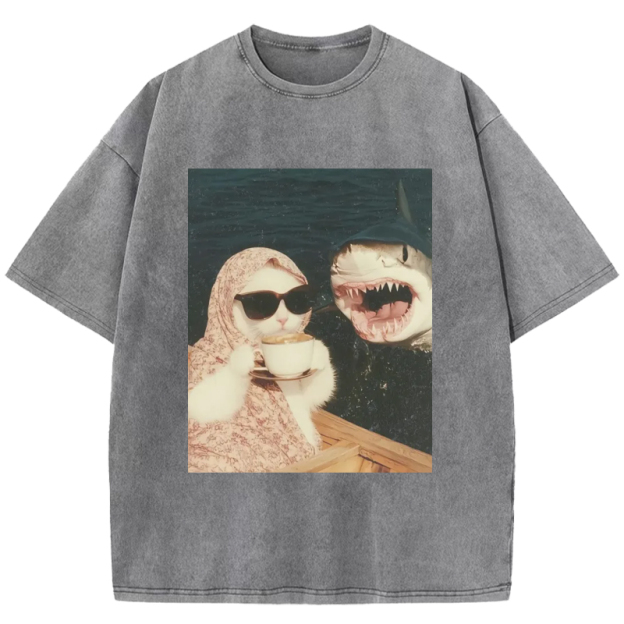  Calmly Drink Coffee Cat 2.0 Washed T-Shirt