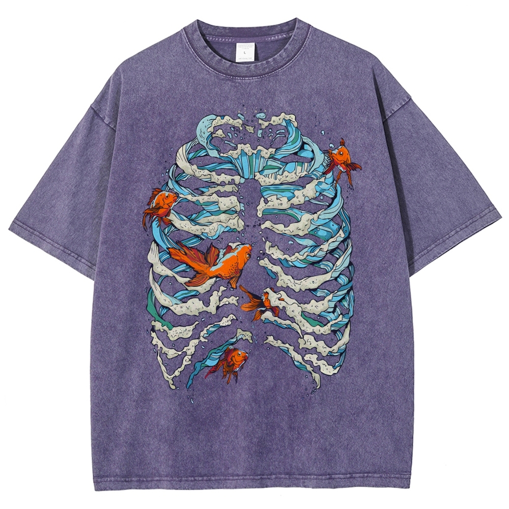 Fish & Wave Bone Art Vintage Cozy T Shirt