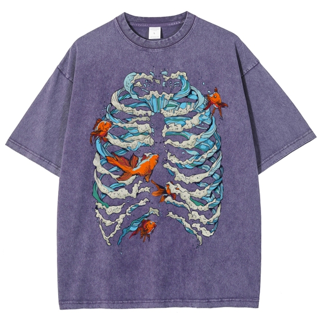 Fish & Wave Bone Art Vintage Cozy T Shirt